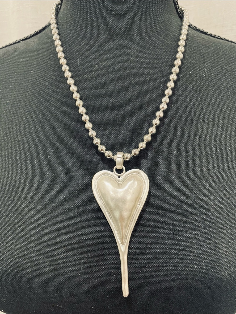 Sterling-Tone Heart Drop Pendant Necklace - Silver